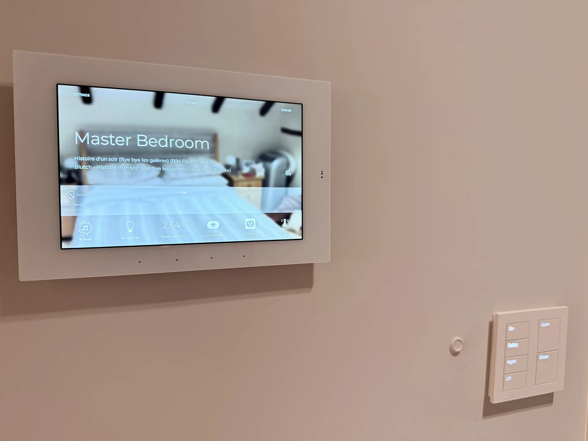 Savant smart home touchscreen used to control lighting, heating and energy systems in a property