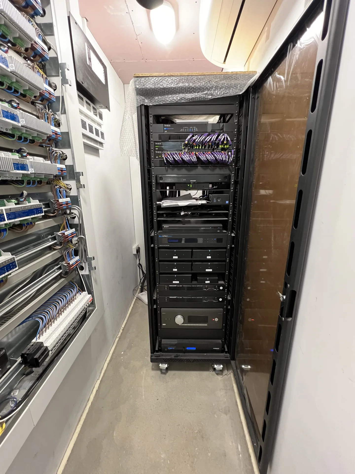 NVR and structured cabling in AV rack